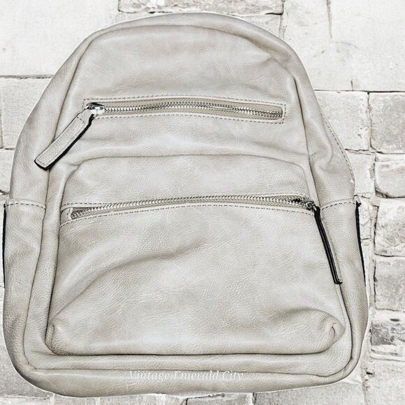 Faux Leather Gray Backpack Blue And White Belt Straps Travel Work Unisex READ - Picture 15 of 15